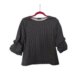 Ann Taylor Factory Petite S Black & White Striped 3/4 Sleeve Blouse